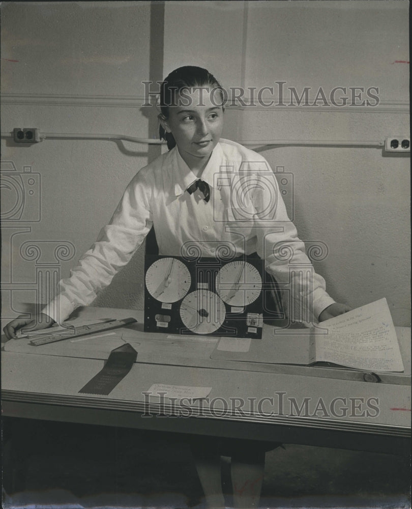 1960 Orlando Brugola &amp; her Electric Slide Rule Science Fair Exhibit - Historic Images