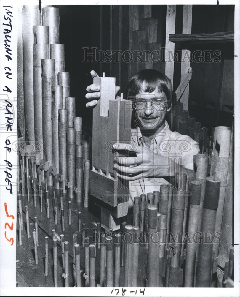 1978 Rick Veague and the boat whistles he makes. - Historic Images