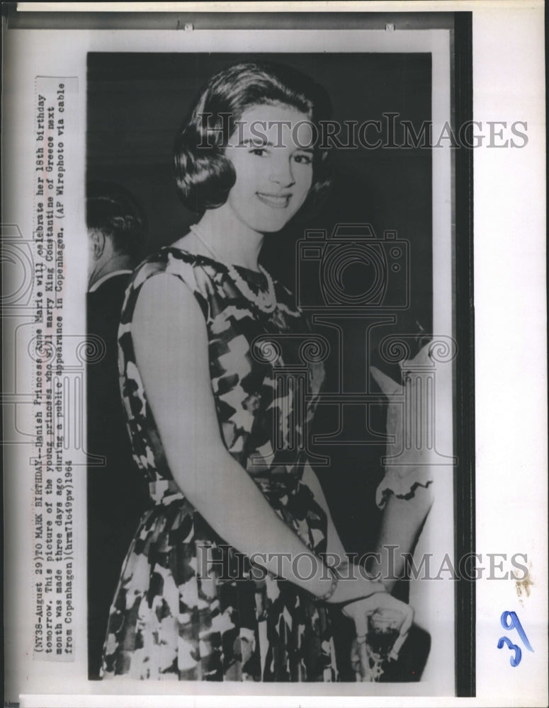 1964 The Danish Princess Anne Marie, age 18 - Historic Images