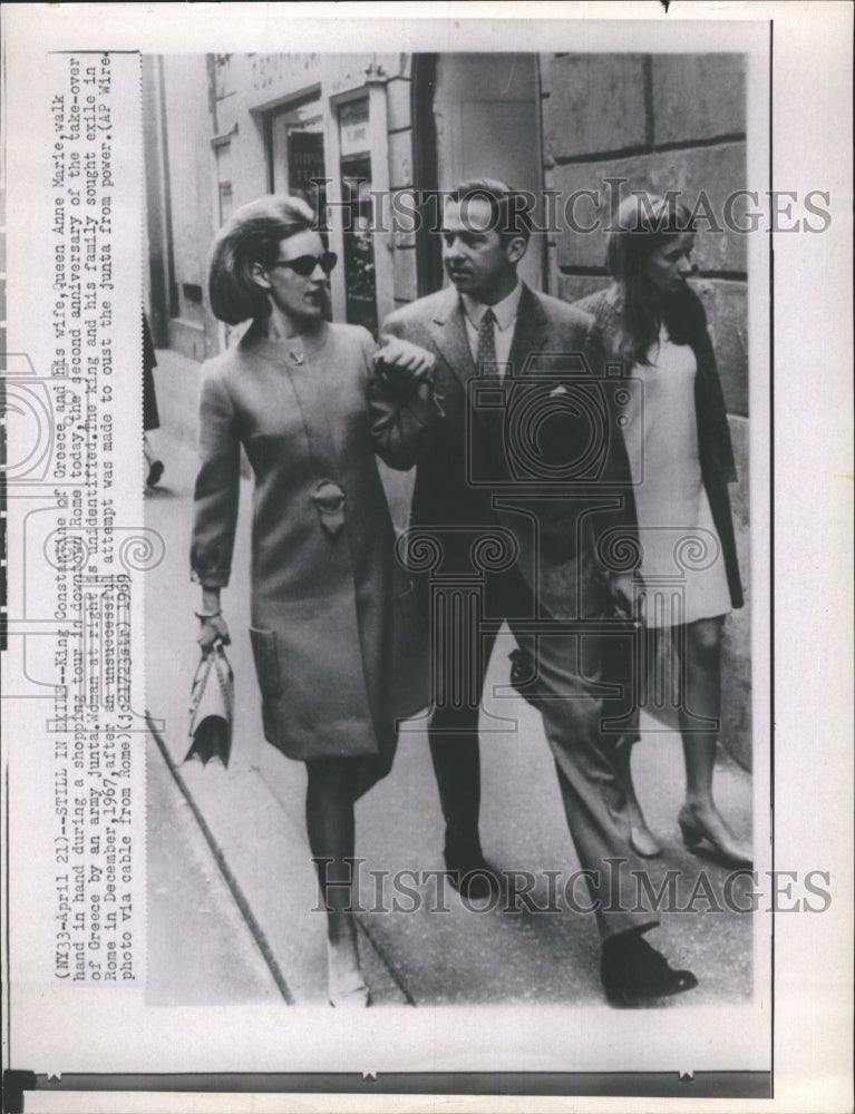 1969 King Constantine of Greece & Wife Queen Anne Marie in Rome - Historic Images
