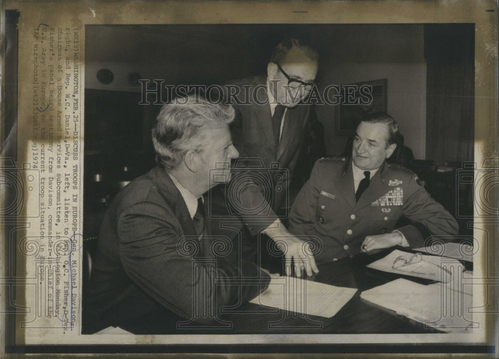 1974 Gen Michael Davidson, Rep WC Daniel, Rep OC Fisher in Washingto - Historic Images