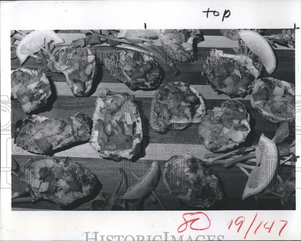 1983 Oyster Casino served as appetizer. - Historic Images