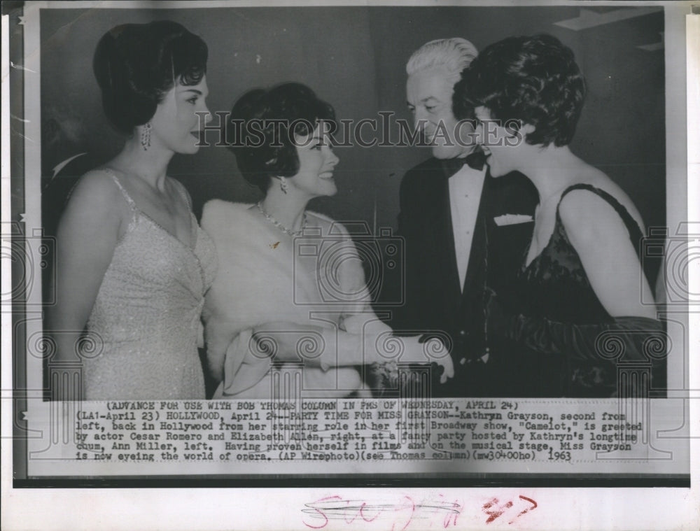 1963 Kathryn Grayson, 2nd from left , Ceasar Romero & Elizabeth - Historic Images
