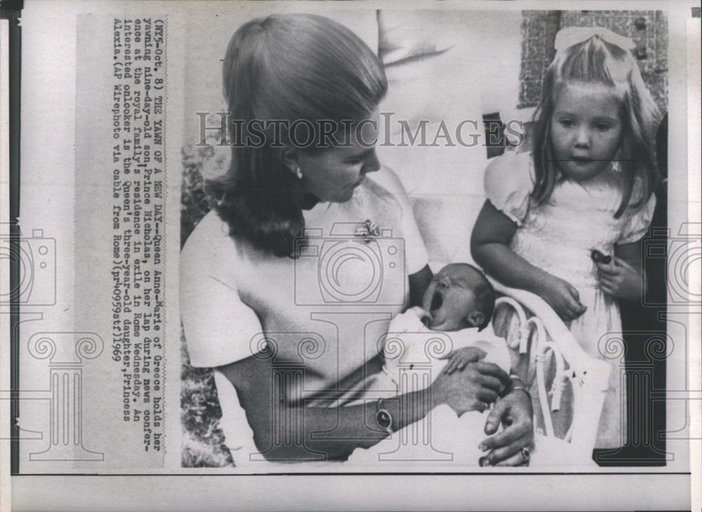 1969 Queen Anne-Marie  With Princess Alexia and Baby Prince Nicholas - Historic Images