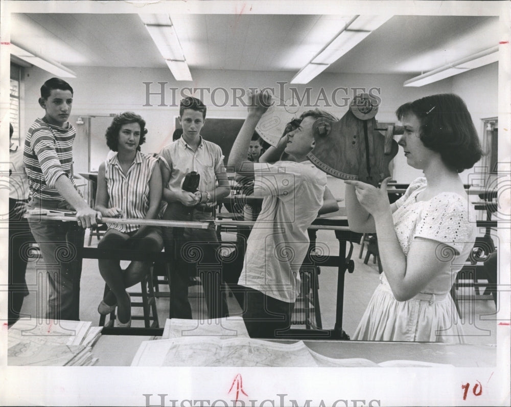 1960 Science Campers Build Sextants Robert Chapman Elizabeth Alonzo - Historic Images