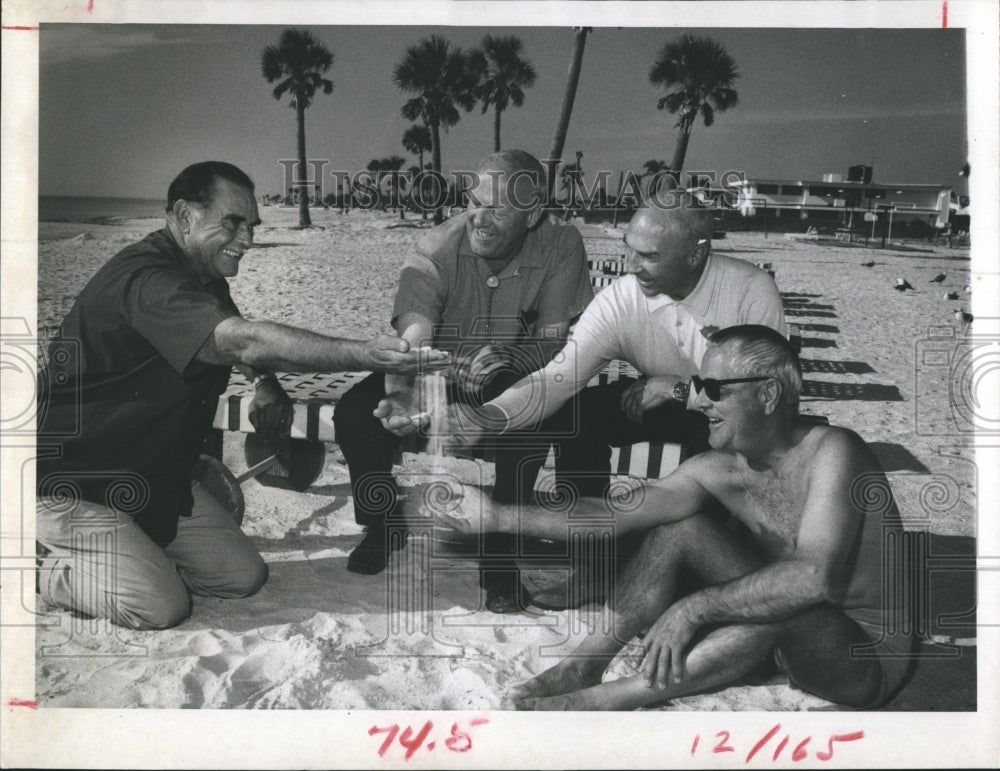 1968 Retired United Air Lines Pilot Association members at the beach - Historic Images