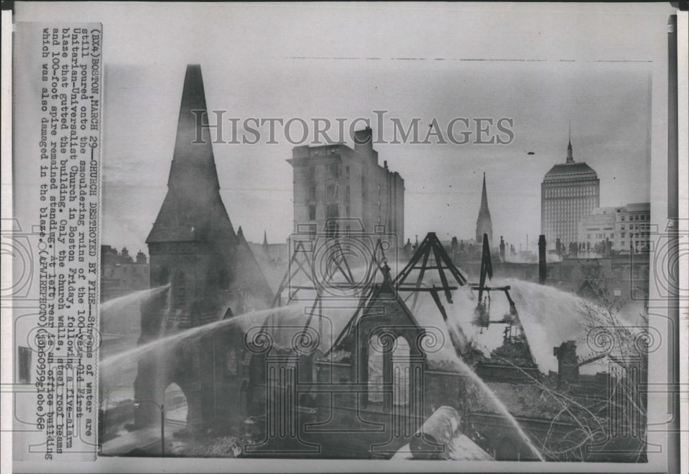 1968 100 year old First Unitarian Universalist chruch destroyed by f - Historic Images