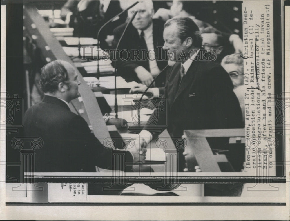 Christian Democratic opposition leader Rainer Barzel with Brandt - Historic Images