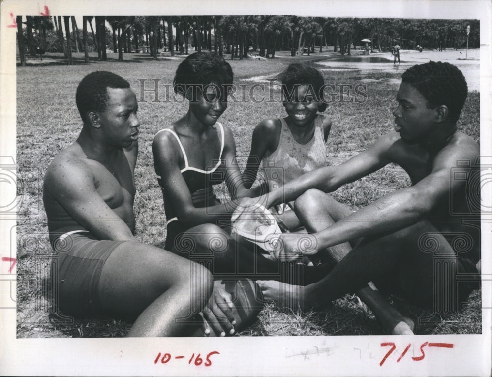 1967 Members of Lakeview Teen council  outing at Maximo Beach. - Historic Images