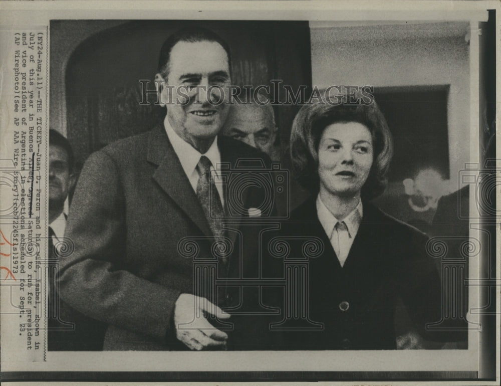 1973 Juan d. Peron and wife Isabel will Run For President - Historic Images