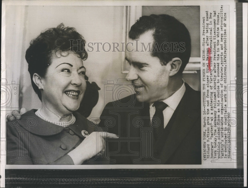 1960 Vice Pres. Richard Nixon & Singer Ethel Merman - Historic Images