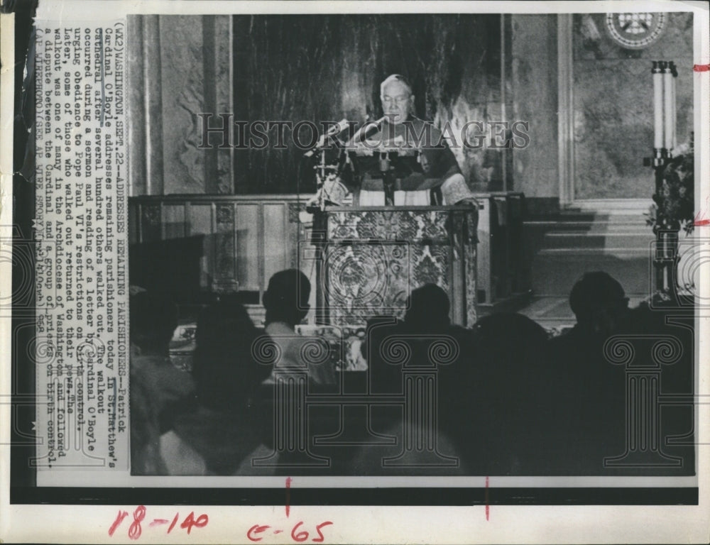 1968 Press Photo Patrick Cardinal O&#39;Boyle after walkout on sermon on birth - Historic Images