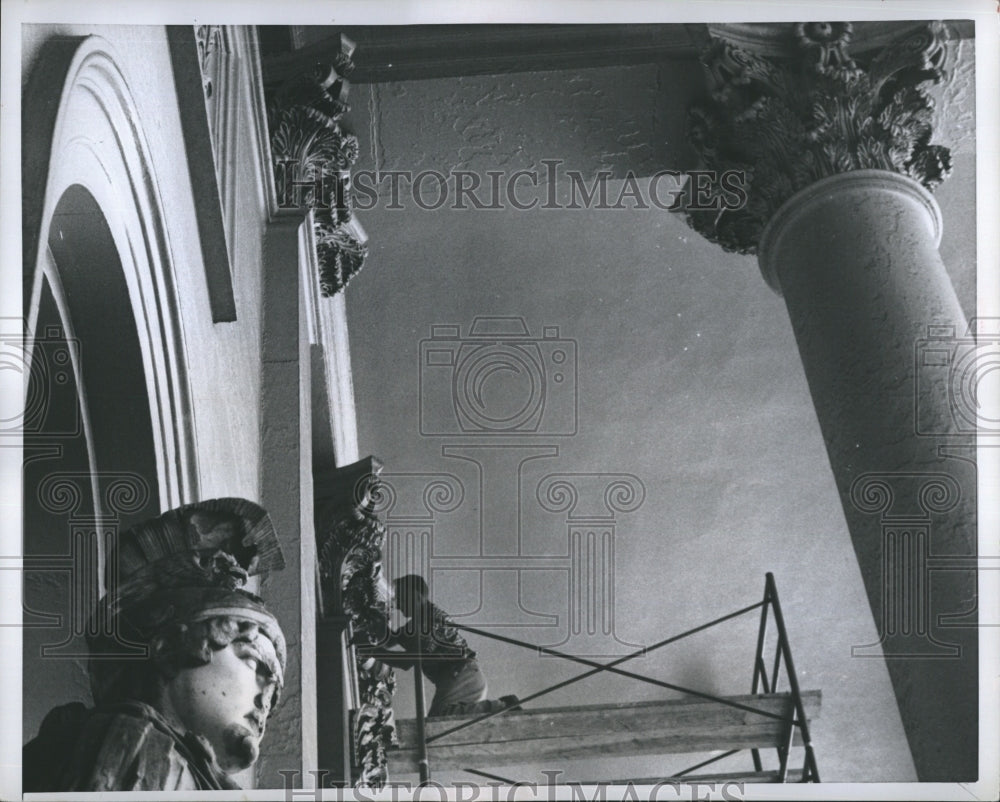 1958 Jack McLeish Repairs Statue Of War Portico At The Capitol - Historic Images