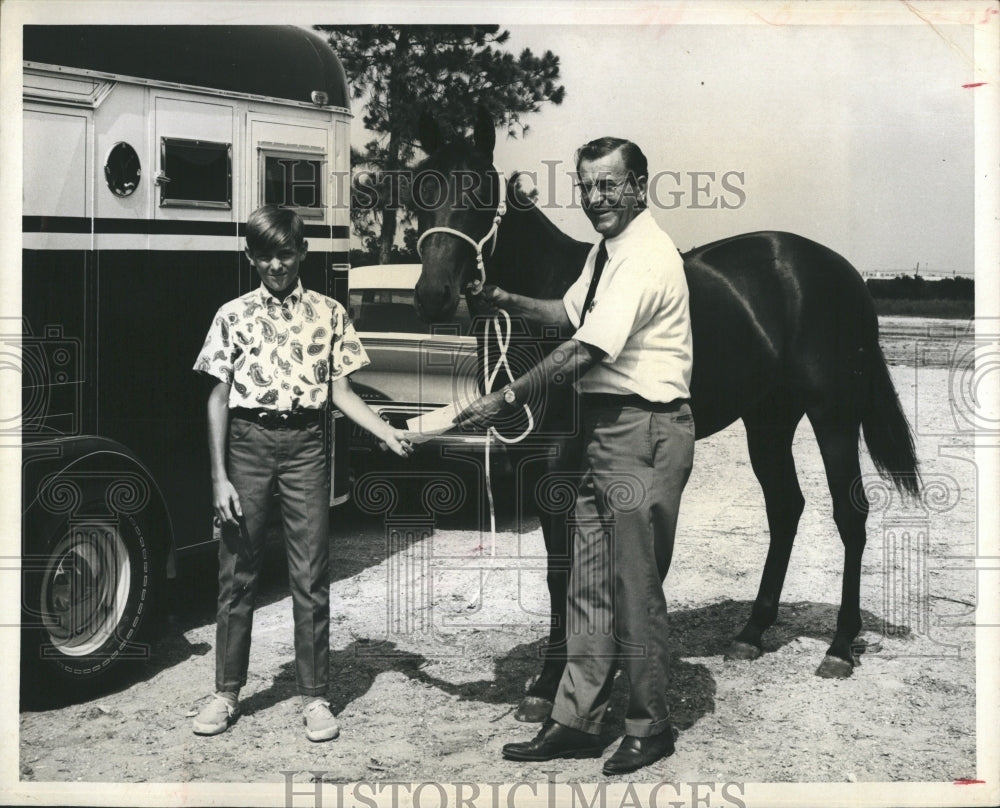 1969 Mark Kinder, Olin Mott and horse., Kinder won in drawing. - Historic Images