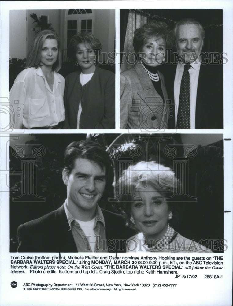 1992 Press Photo Barbara Walters Special, with Michelle Pfeiffer, Tom Cruise - Historic Images