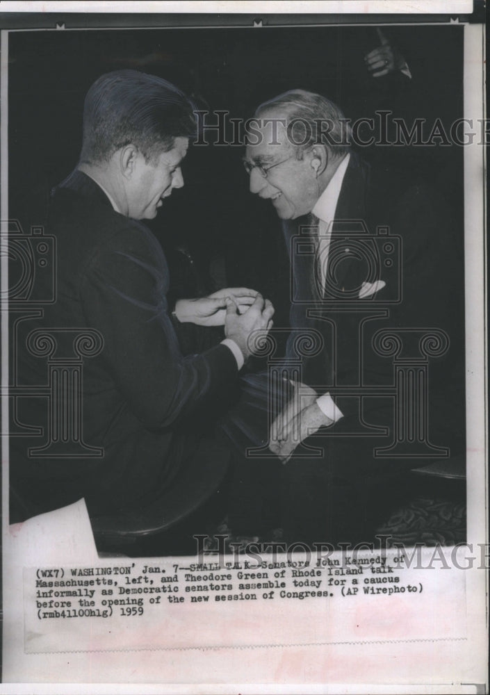 1959 Senators John Kennedy and Theodore Green talk in Congress - Historic Images