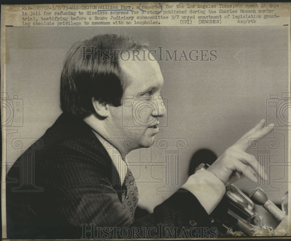 1973 William Farr Los Angeles Times Reporter Refuses To Name Sources - Historic Images