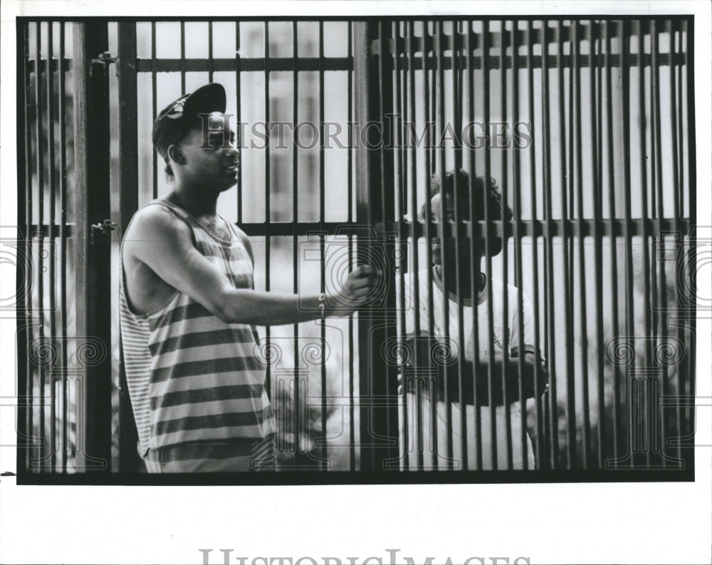 1991 Press Photo Ponce de Leon Florida Residents Talk Through a Fence - Historic Images