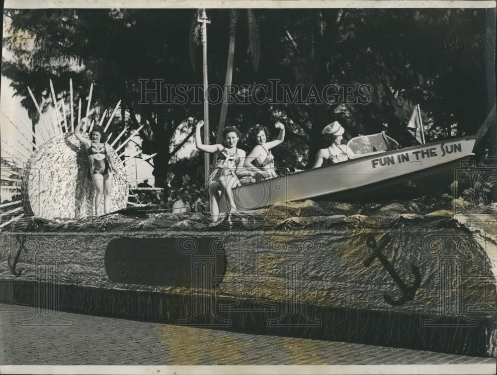 1946 Women Wave from Parade Float in Florida State Fair - Historic Images