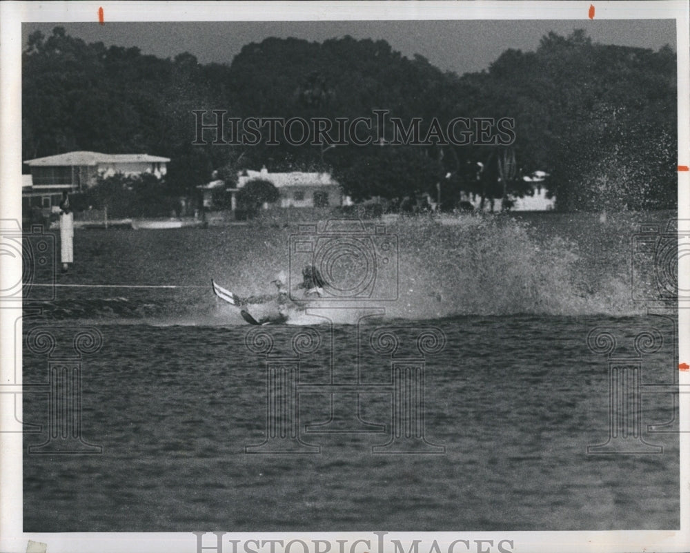 1975  Linda Marshall in water ski jumping tournament. - Historic Images