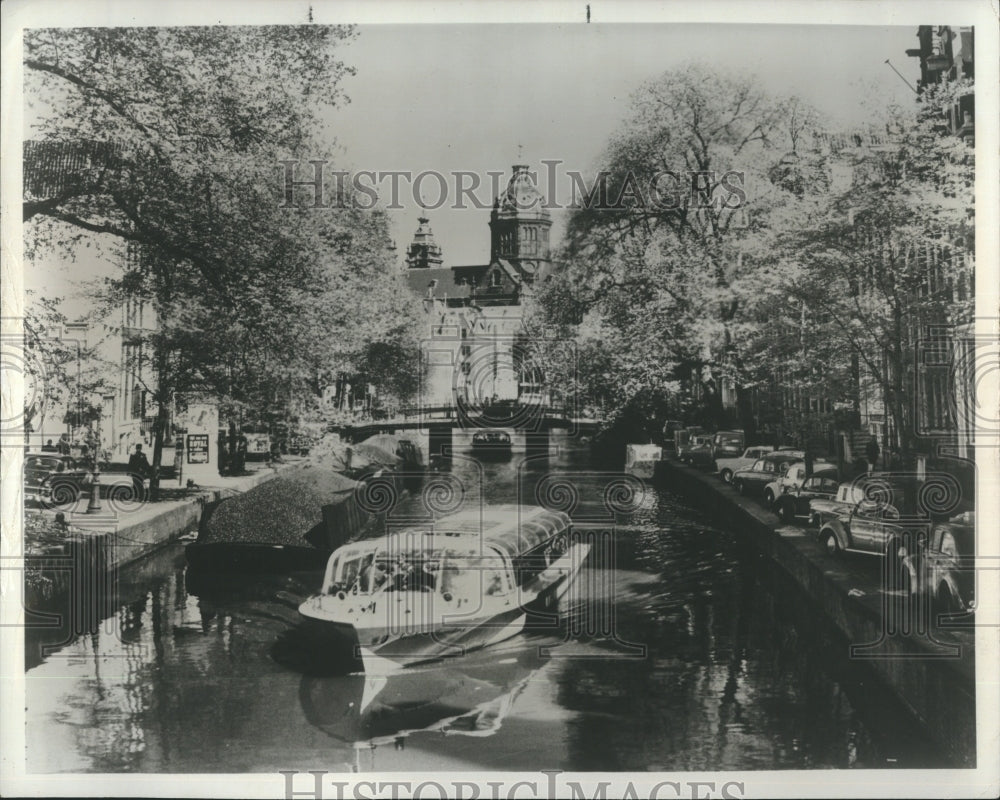 1969 Quiet Canal Boat in Amsterdam - Historic Images