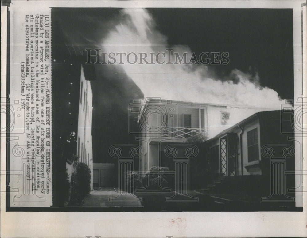 1972 Flames Billow From One Of Six Homes Destroyed On Christmas - Historic Images