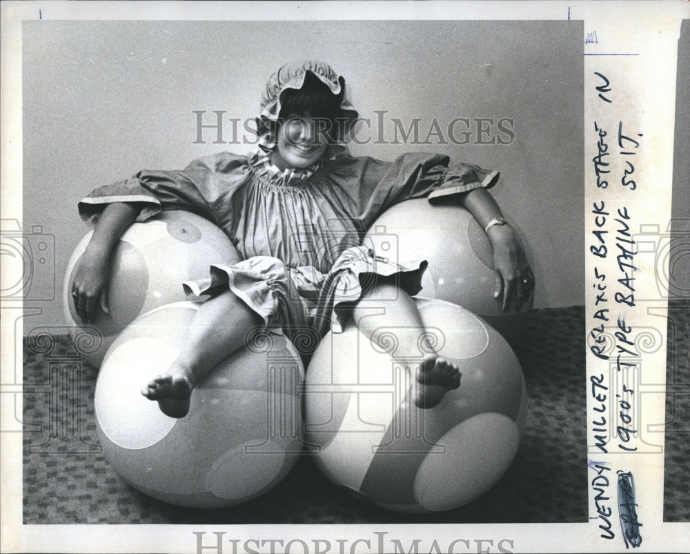 1976 Wendy Miller dresses in 1900&#39;s bathing costume - Historic Images
