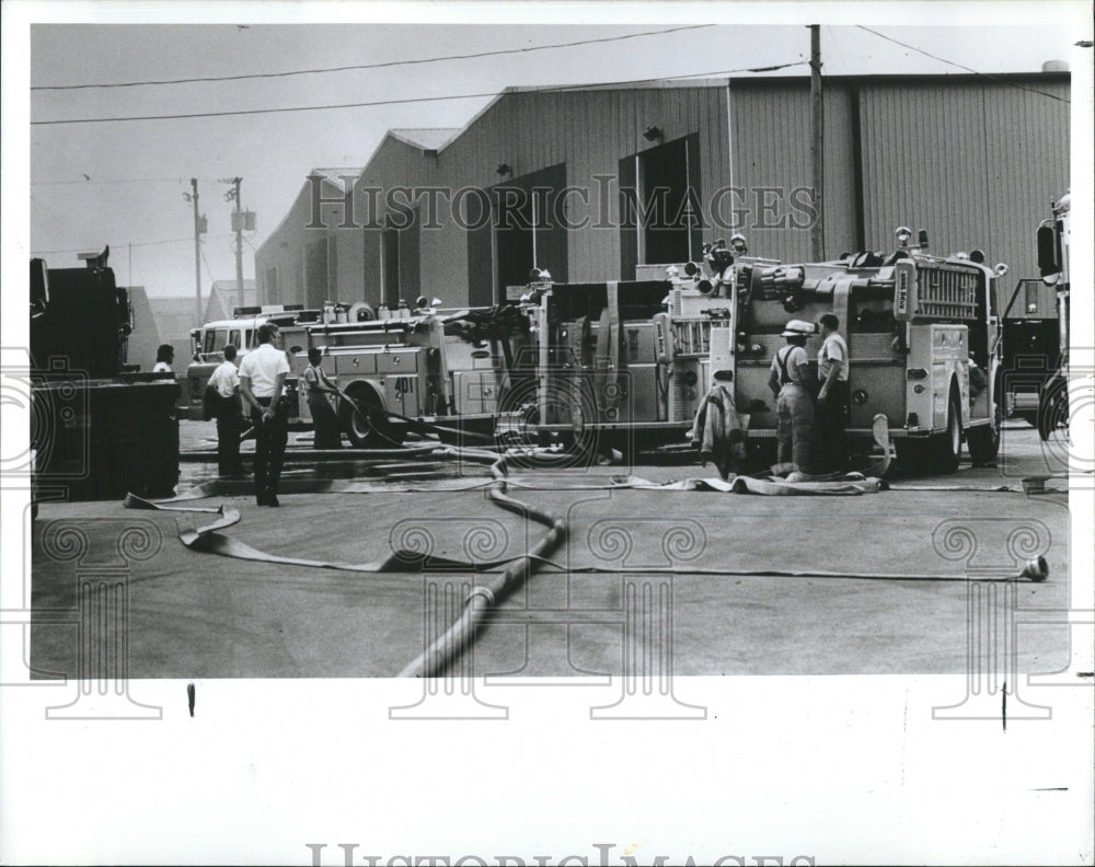 1988 Press Photo Fire Trucks at Metal Service and Warehouse Inc. - Historic Images