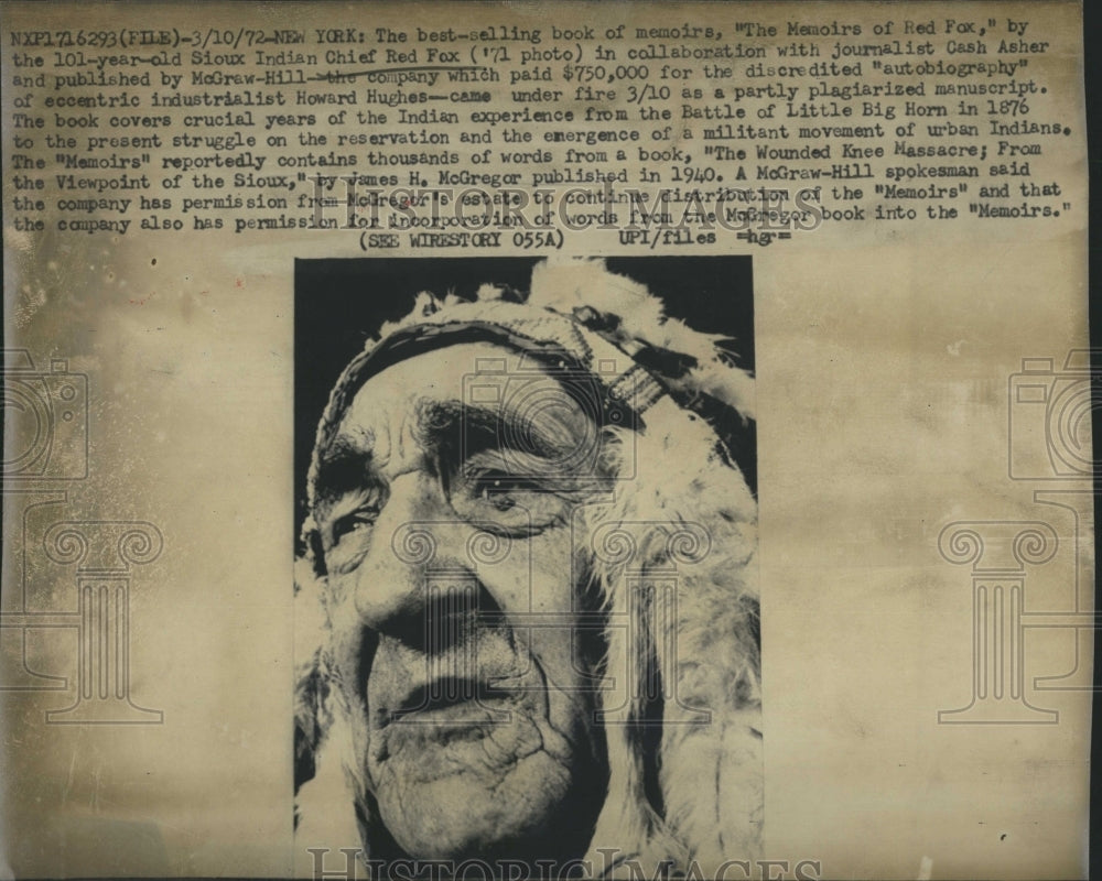 1972 "The Memoirs of Red Fox" by Soiux Indian Chief Red Fox - Historic Images