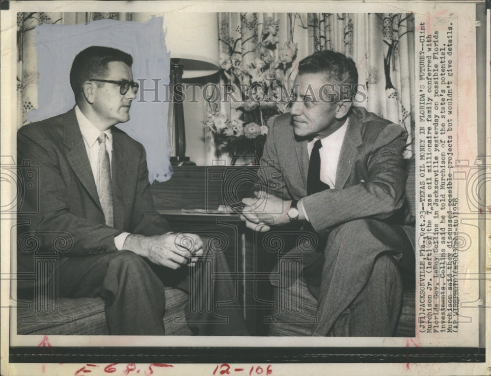 1958 Clint Murchison Jr.(L) with Leroy Collins - Historic Images