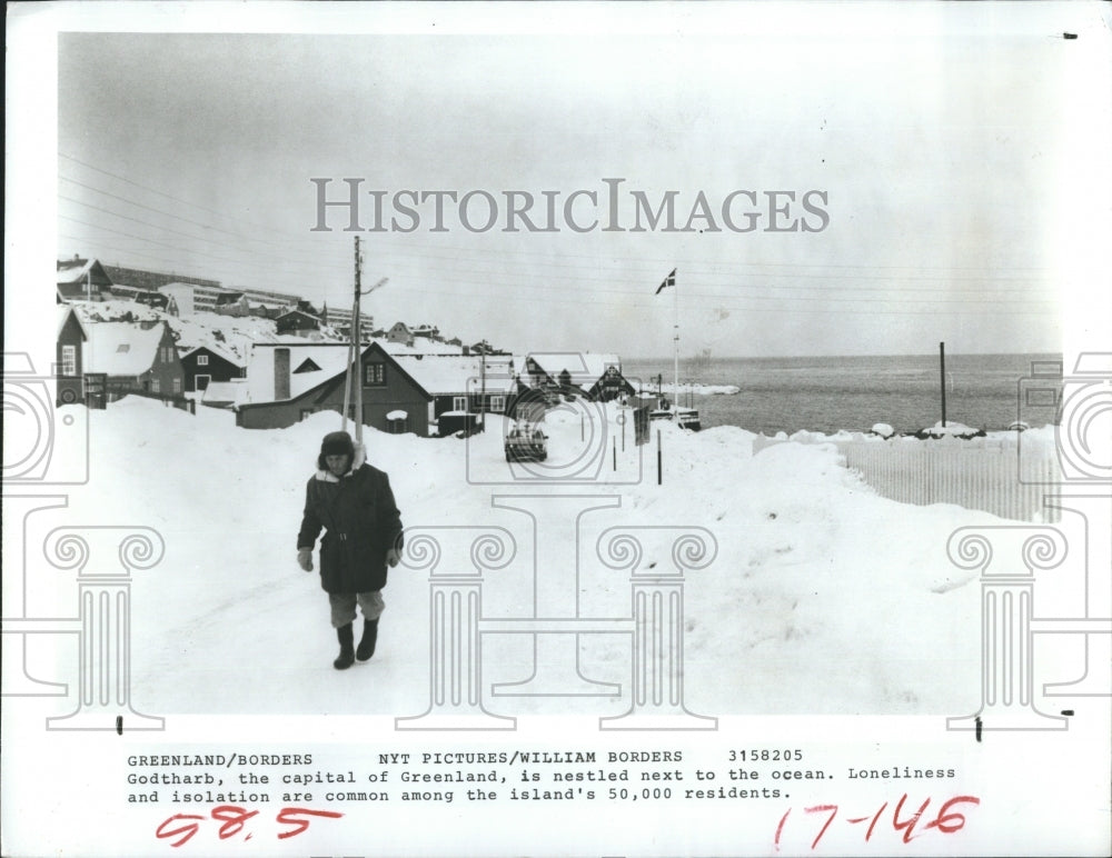 1982 Godtharb Greenland Resident Snow Ocean - Historic Images