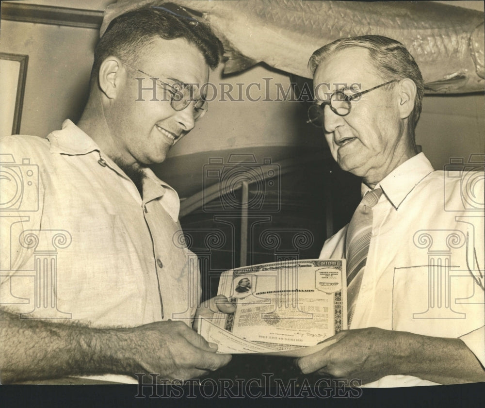 1942 Two Men Glasses Paper Holding Claude Melton Pierce - Historic Images