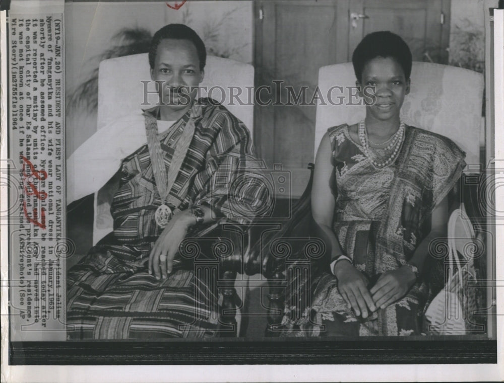 1964 Pres.Julius Nyerere & his wife - Historic Images