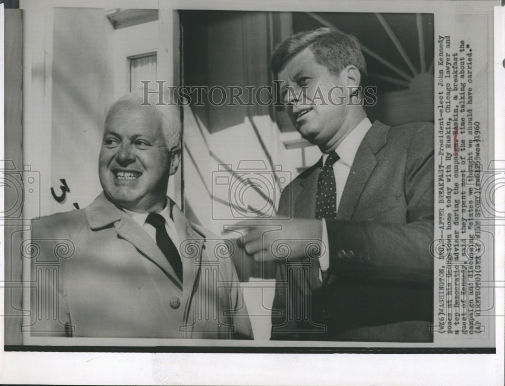 1960 President-elect John Kennedy with Hy Raskin, Democratic advisor - Historic Images