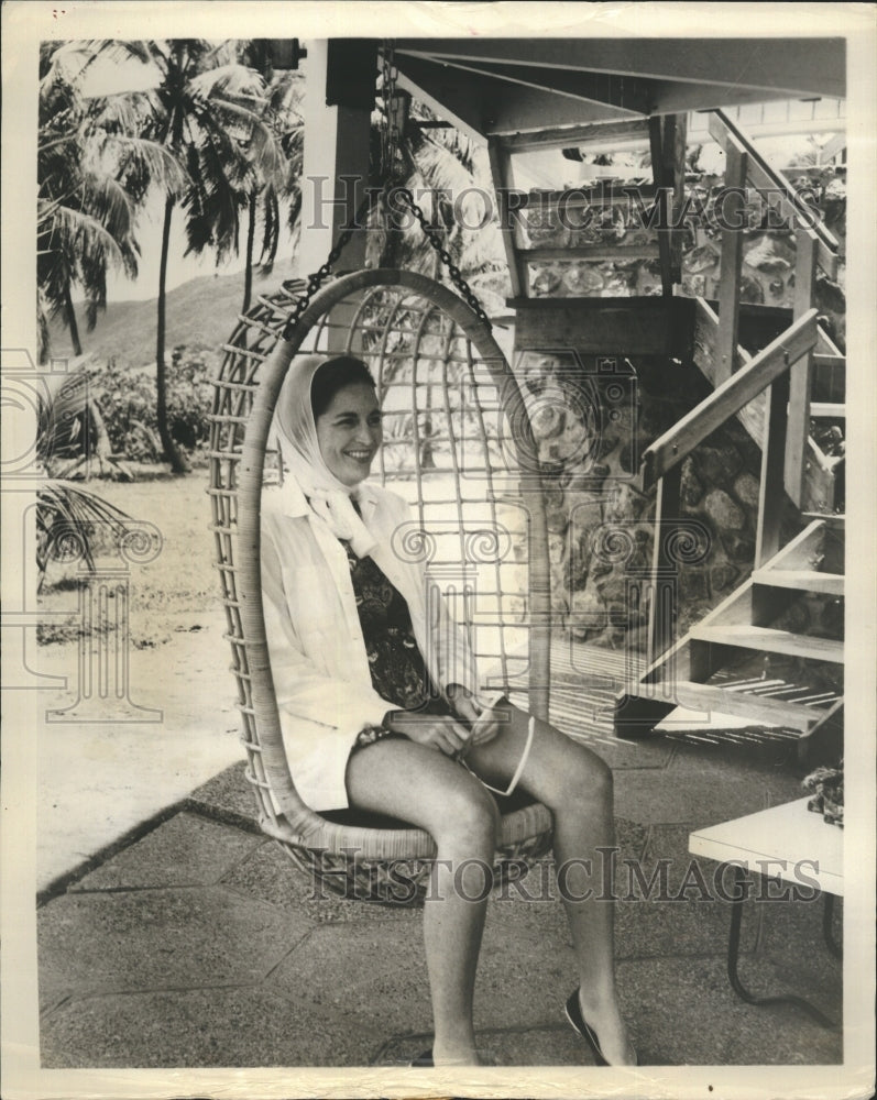 1965 Swinging Basket Chair Little Dix Bay Resort In Virgin Islands - Historic Images