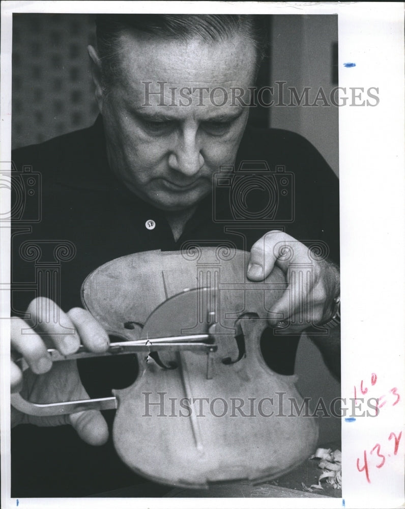 1968 Woodworker Measures Belly Thickness While Creating A Violin - Historic Images