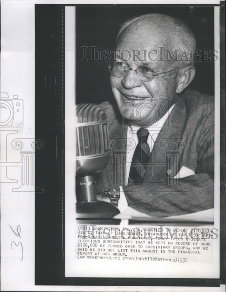 1951 Ben Tate Treasurer for Taft Campaign Testifies for Senate - Historic Images
