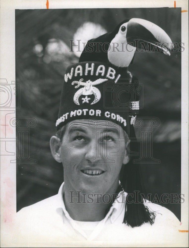 1967 Wearing a Toucan hat. Shrine Parade. - Historic Images