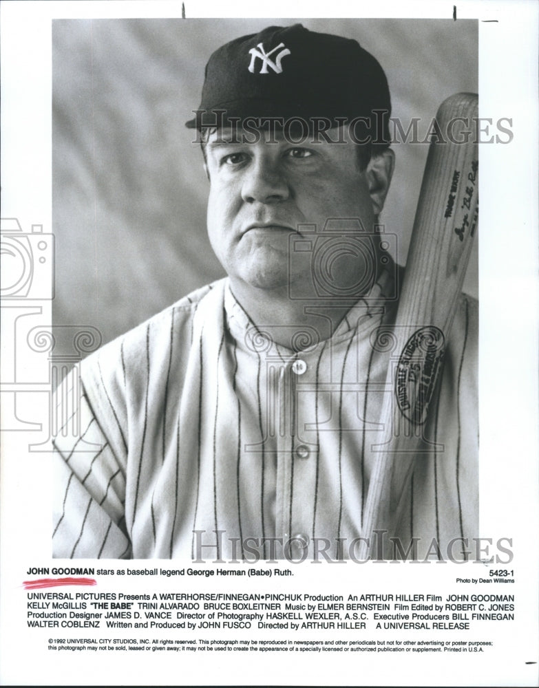 1992 Press Photo John Goodman Actor Baseball Film Babe Ruth The Babe - Historic Images