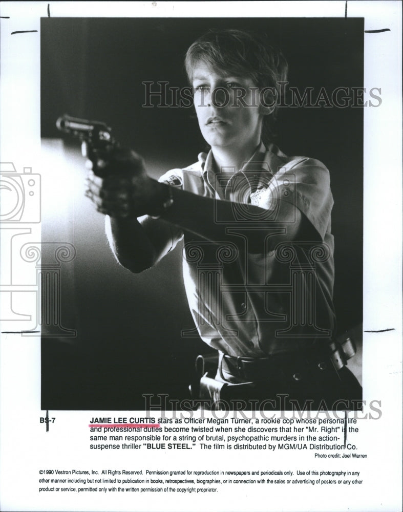 1990 Actress Jamie Lee Curtis Officer Megan Turner Blue Steel Movie - Historic Images