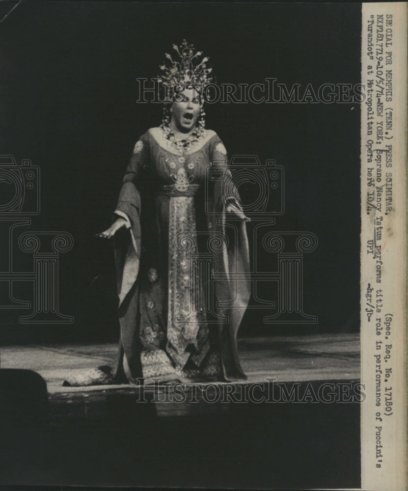 1974 Soprano Nancy Tatum performs. - Historic Images