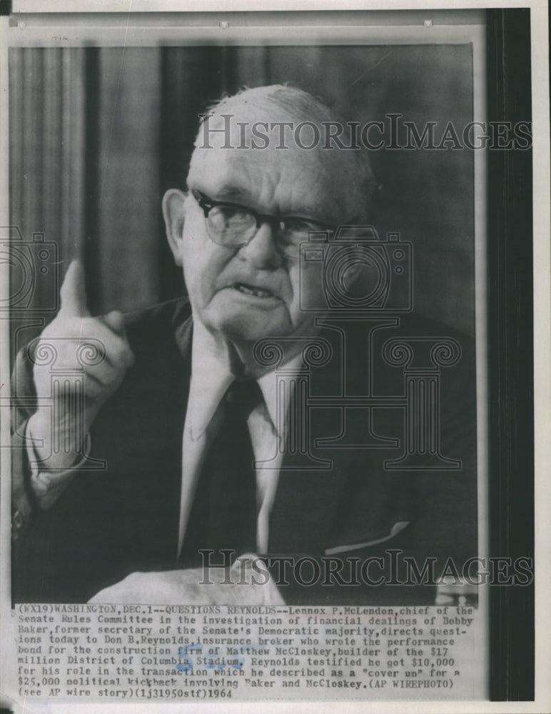 1964 Lennox P McLendon Senate Rules Committee Chief Bobby Baker Case - Historic Images