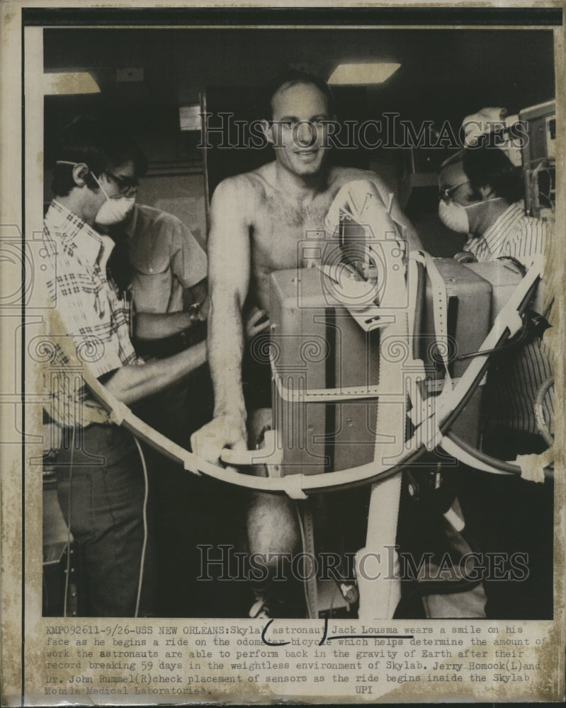 Press Photo Skylab astronaut Jack Lousma Jerry Homock and Dr. John Rummel - Historic Images