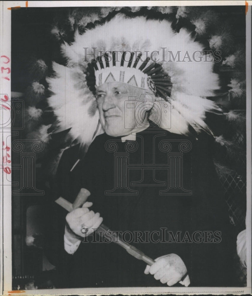 1968 Cardinal Cushing in Indian Headdress with Peace Pipe - Historic Images