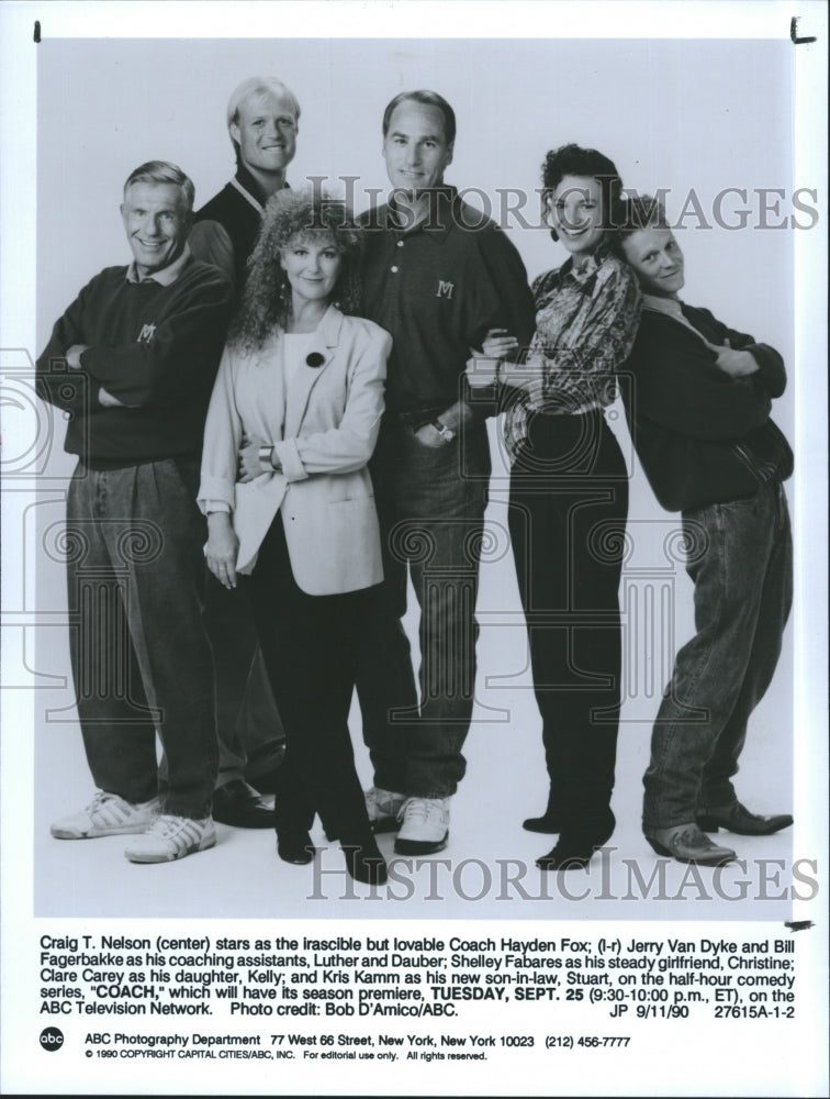 1990 Press Photo Craig T. Nelson Jerry Van Dyke Bill Fagerbakke Coach Actors - Historic Images