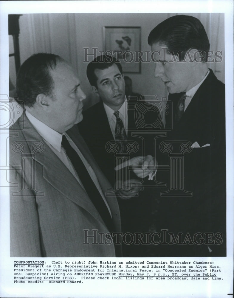 Press Photo John Harkins Peter Riegert Edward Herrmann in American Playhouse - Historic Images