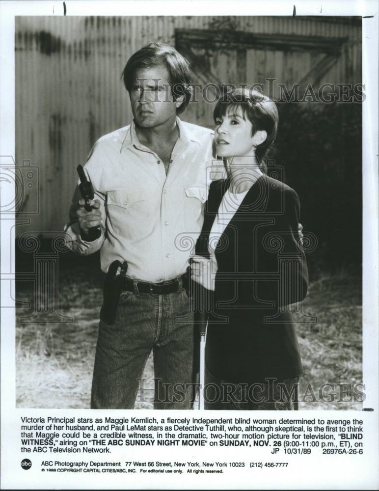 1989 Press Photo Actors Victoria Principal and Paul LeMat in "Blind Witness" - Historic Images