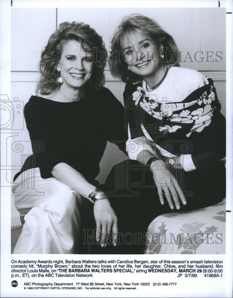 1989 Press Photo Barbara Walters &amp; Candice Bergen - Historic Images