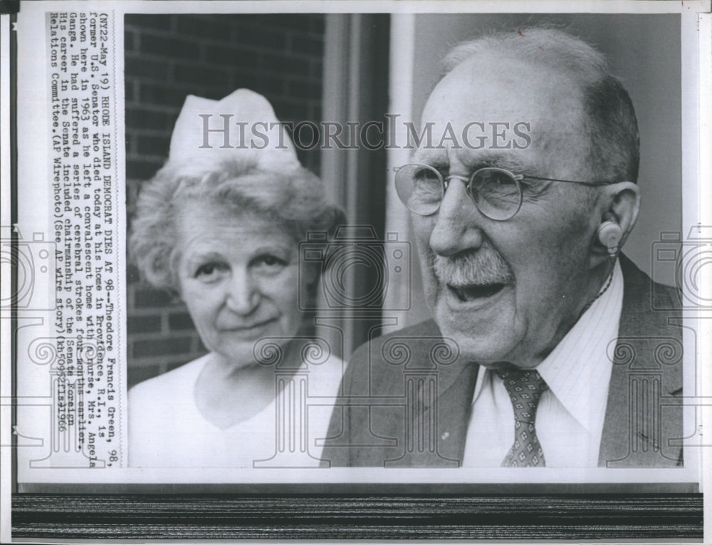 1966 Theodore Francis Green Former U.S. Senator Nurse Mrs. Angela - Historic Images