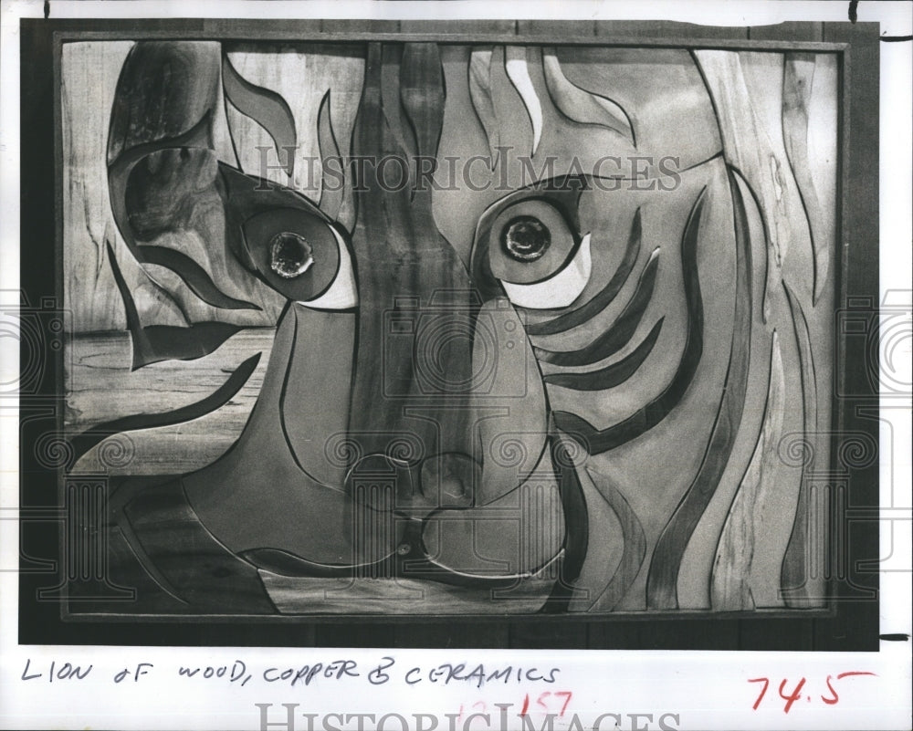 1977 Harold Nosti's Lion Of Wood, Copper & Ceramics Greets Visitors - Historic Images